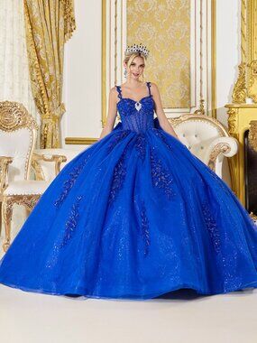 New Royal Blue Sleeveless Maxi Festive Quinceanera Dress w/ Front Brooch DQ 5046